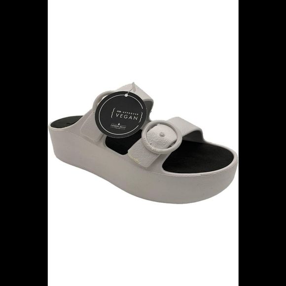 Lemon Jelly Vegan Double Band Slide Sandals Gaia Pearl Metal - Wide - Picture 1 of 3